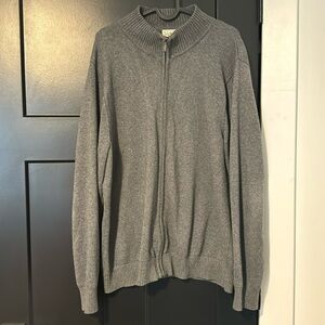 L.L.Bean Men’s Grey Full Zip Cotton Cashmere Blend Tight Knit Sweater